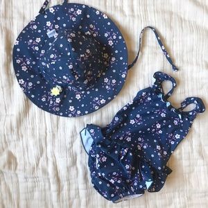 Baby Girls Swimsuit and Brim Sun Hat